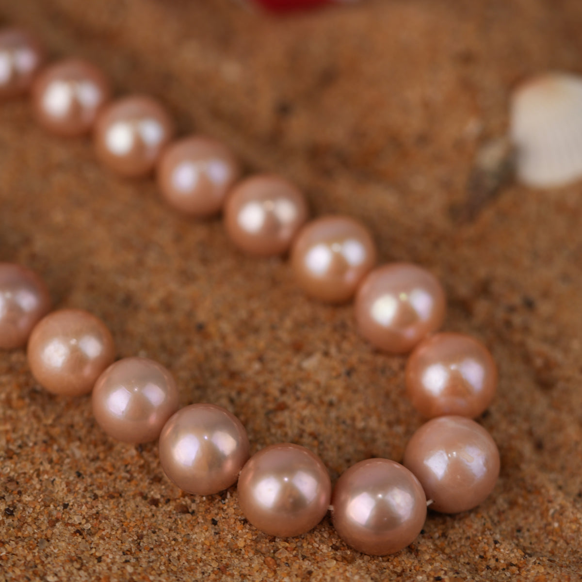 Rose-Peach Round Pearl Mala