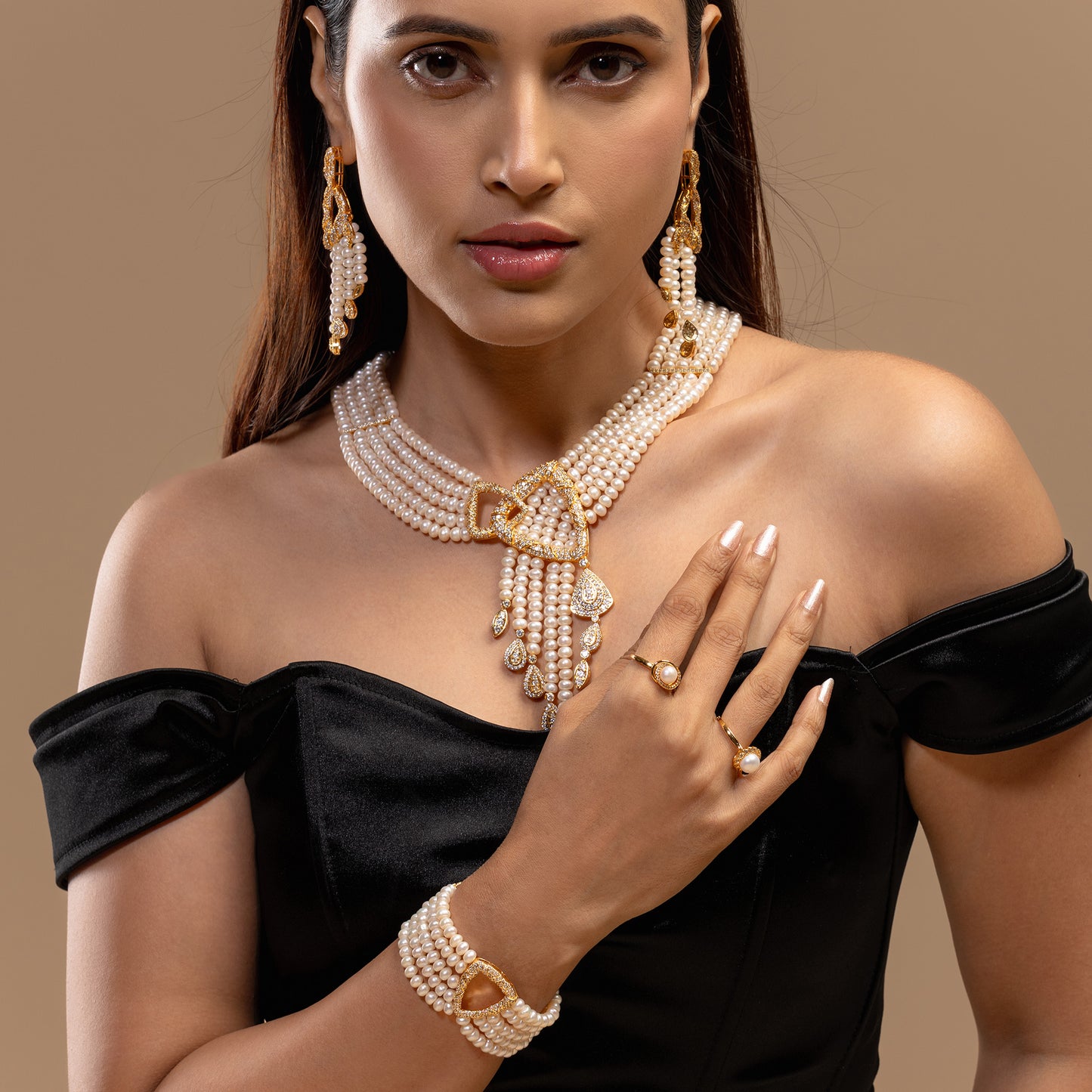 Long Pearl & Silver Pendant Set