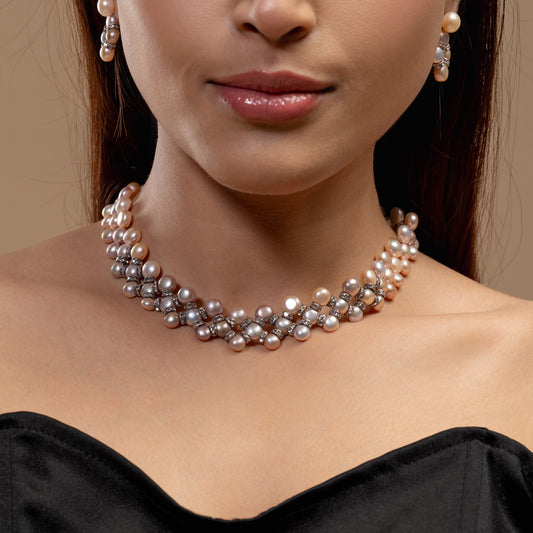 Pastel Pearl Woven Necklace Set