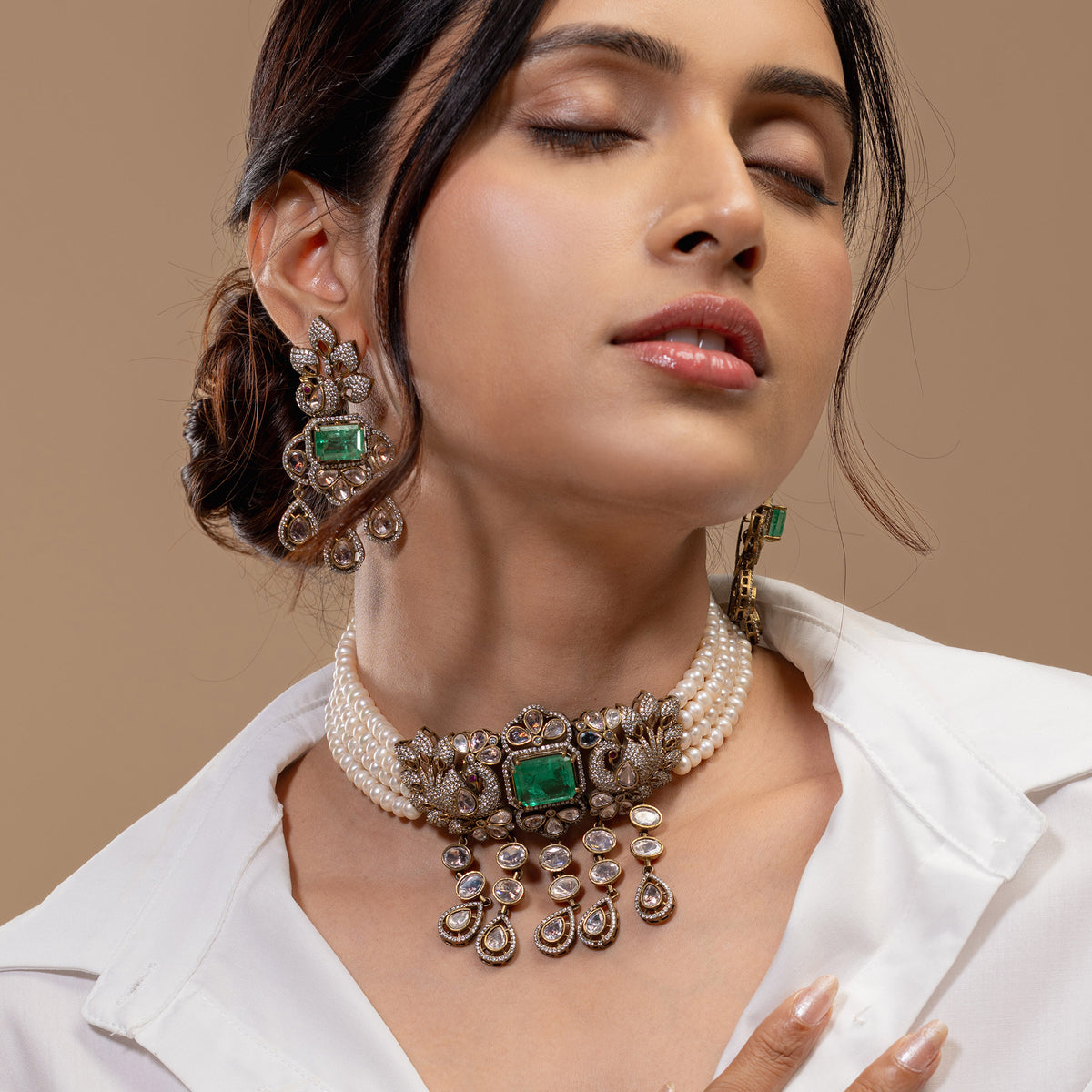 Green Stone Bridal Choker Set