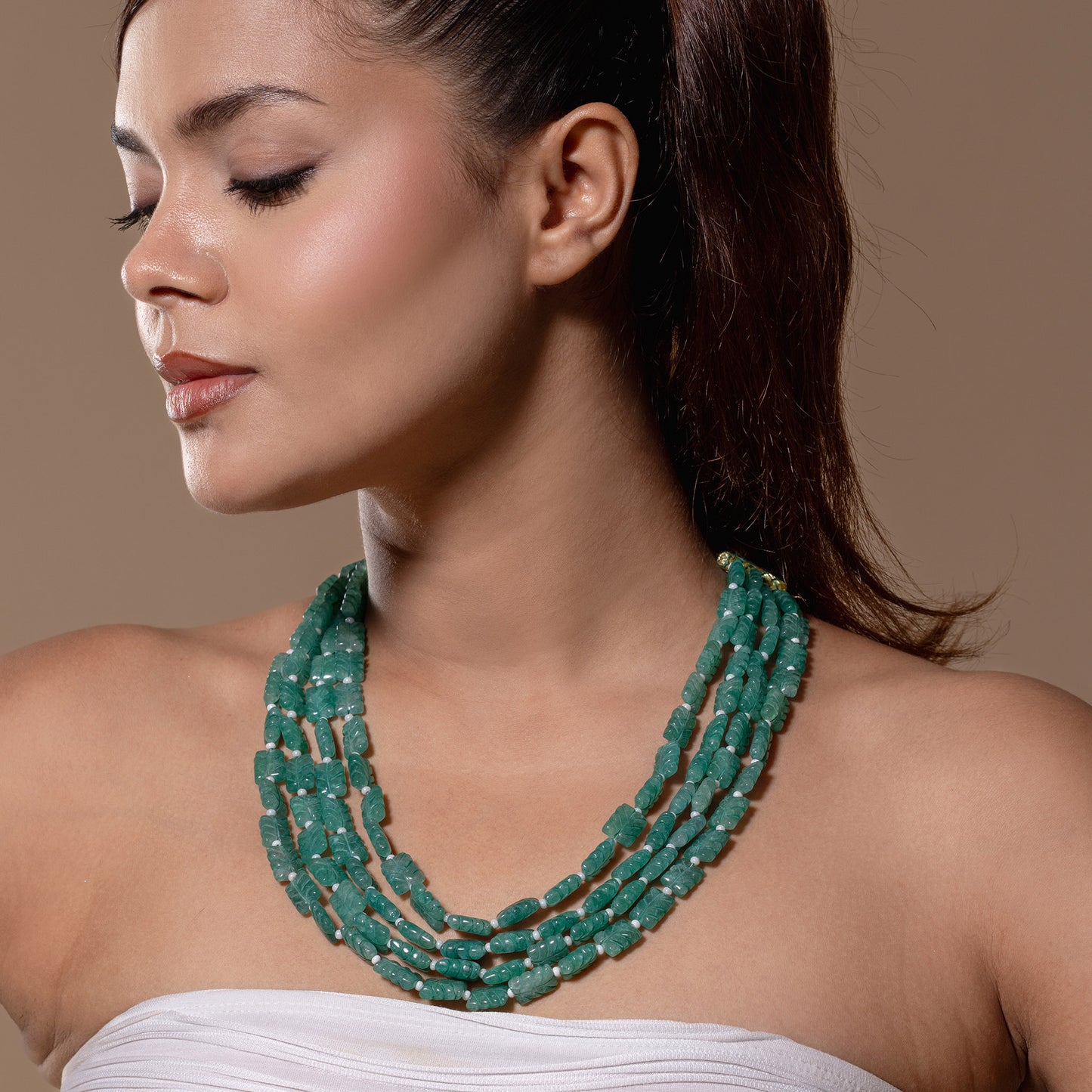 Carved Green Stone Mala