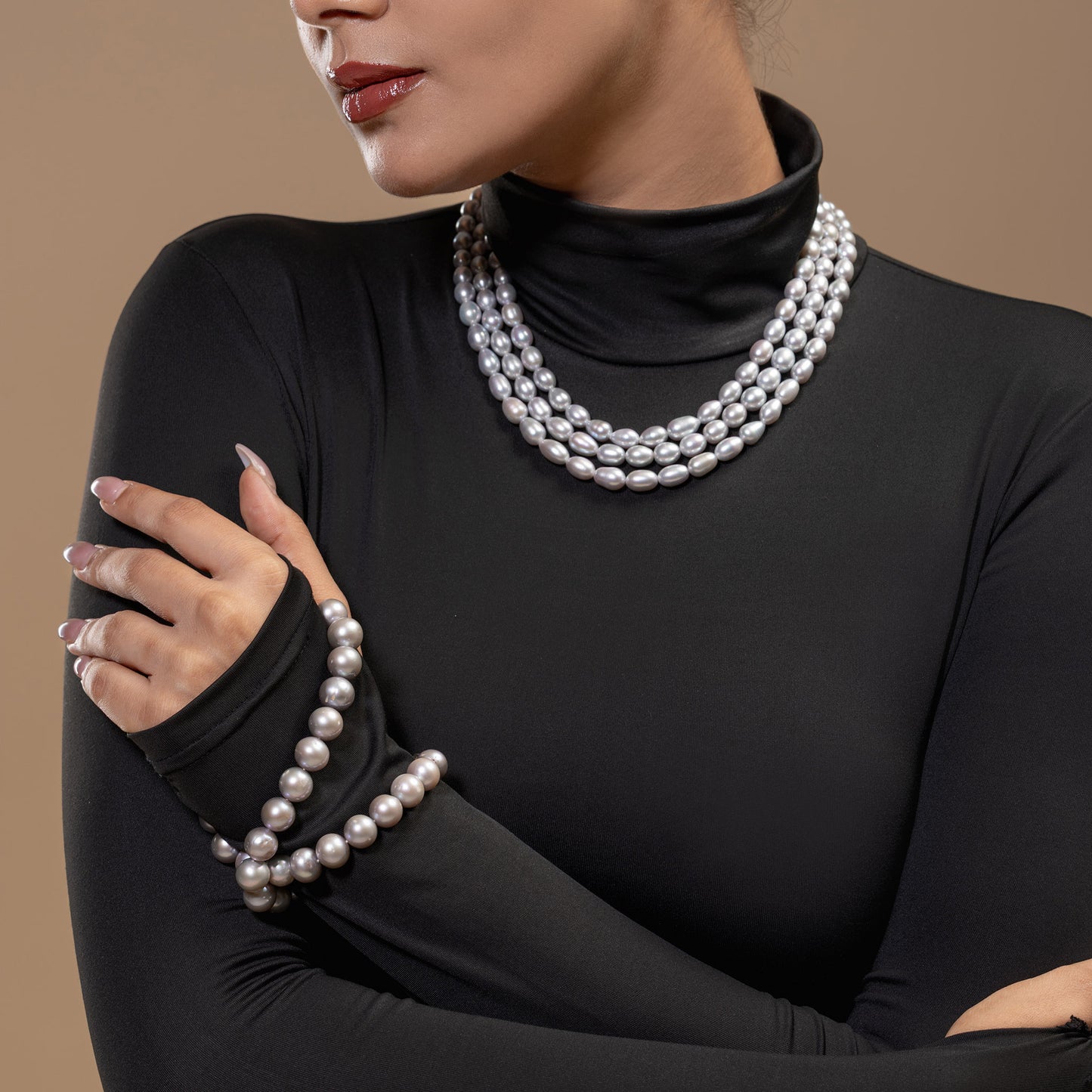 Triple-Strand GREY Pearl Mala
