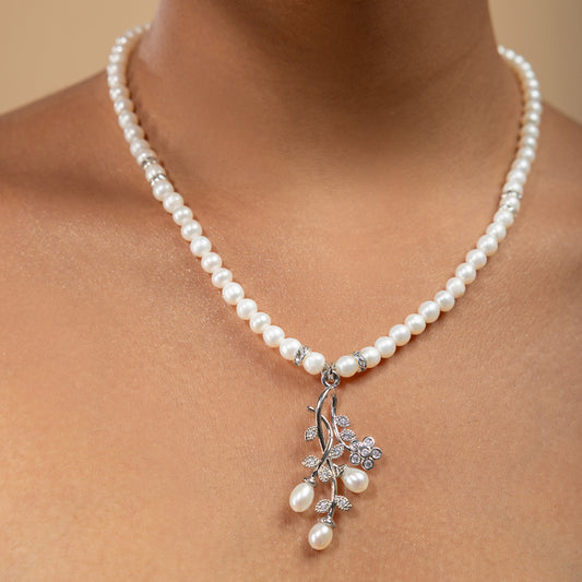 Pearl Vine Blossom Pendant Necklace by Vionora Pearls & Gems
