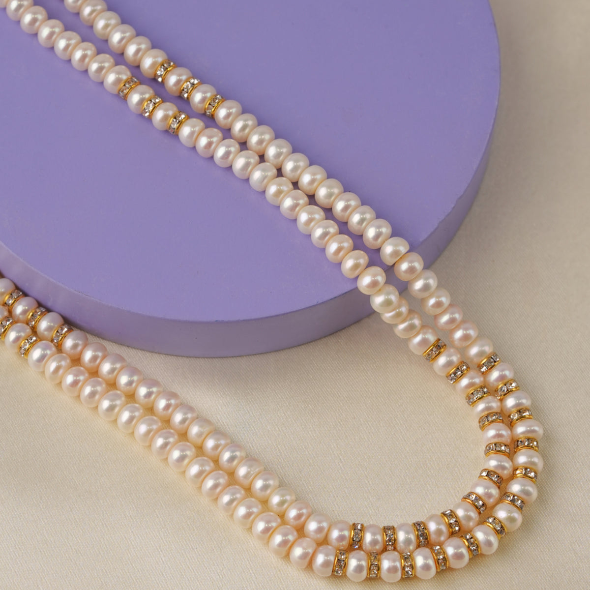 Double-Strand Pearl Mala with Clear Stones