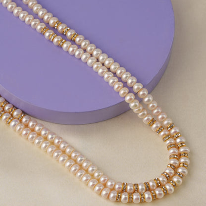 Double-Strand Pearl Mala with Clear Stones