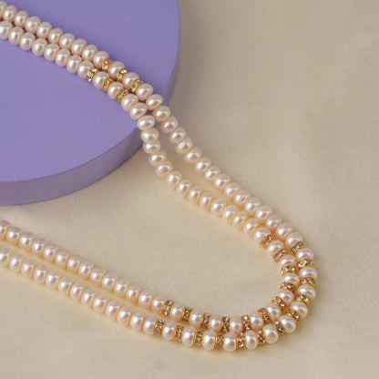 Double-Strand Pearl Mala with Clear Stones