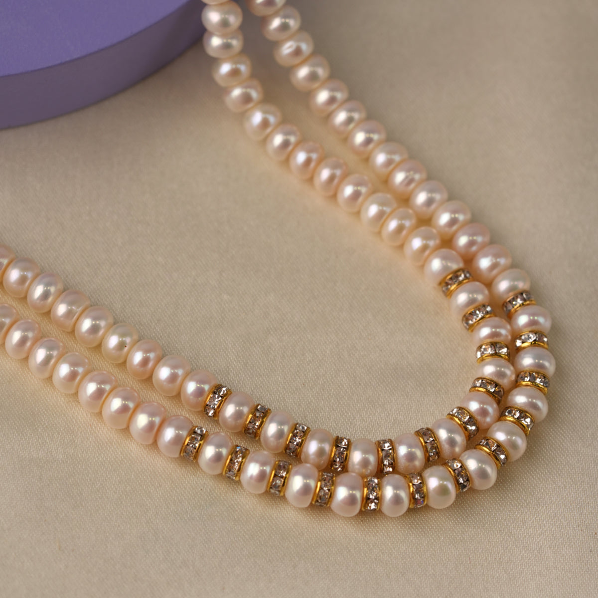 Double-Strand Pearl Mala with Clear Stones