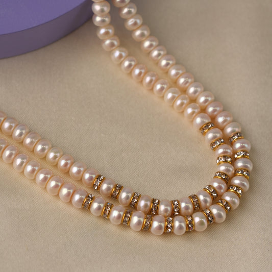 Double-Strand Pearl Mala with Clear Stones