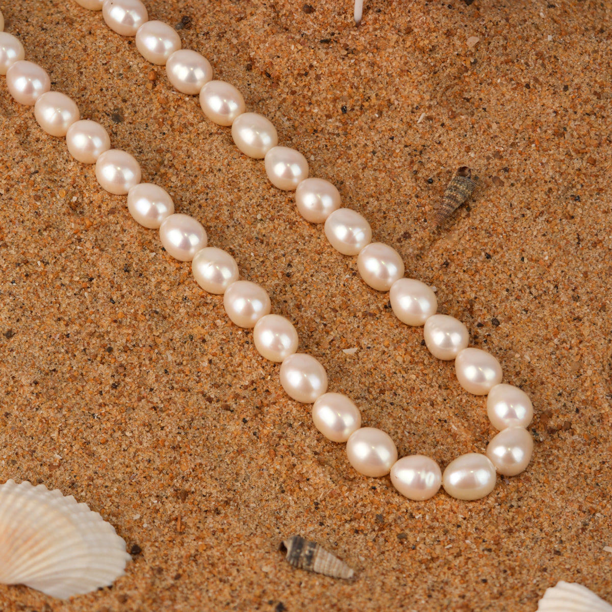 White Oval Pearl Mala