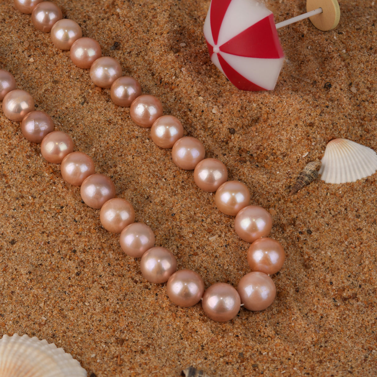 Rose-Peach Round Pearl Mala