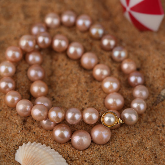 Rose-Peach Round Pearl Mala
