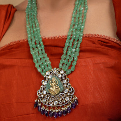 Lakshmi Green Stone Temple Pendant Set