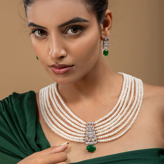 Seven-Strand Pearl & Green Drop Set