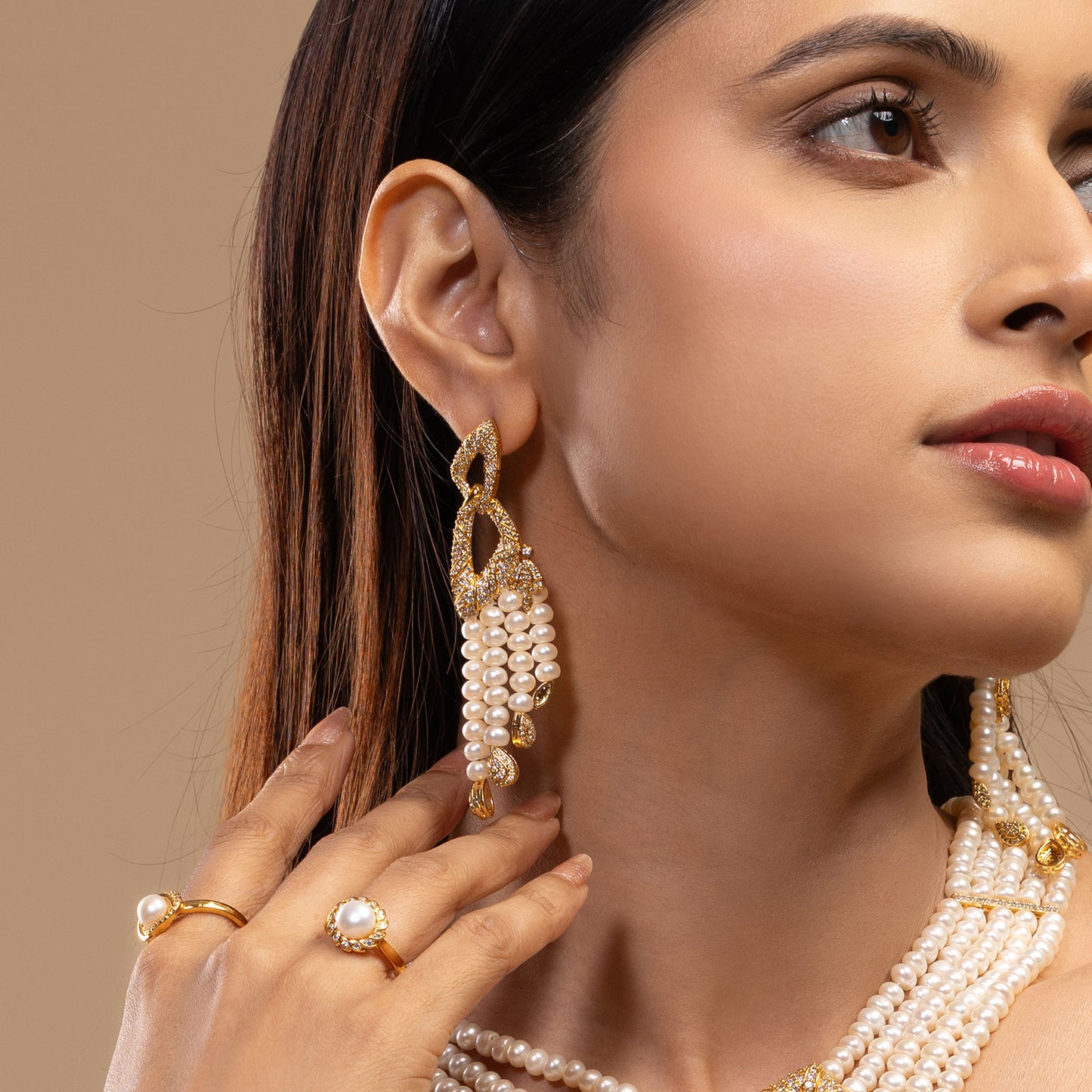 Long Pearl & Silver Pendant Set