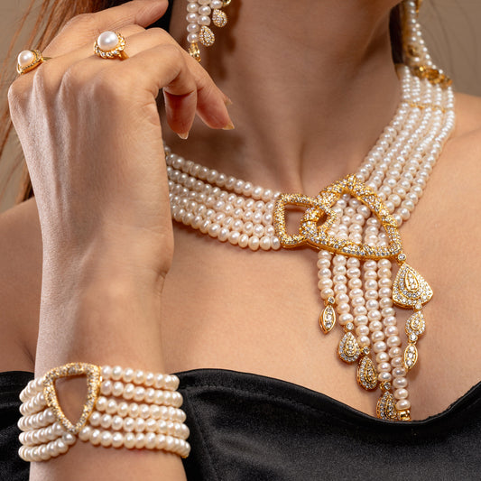 Long Pearl & Silver Pendant Set