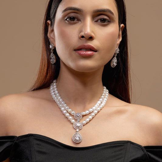 Twin-Strand Pearl Drop Necklace
