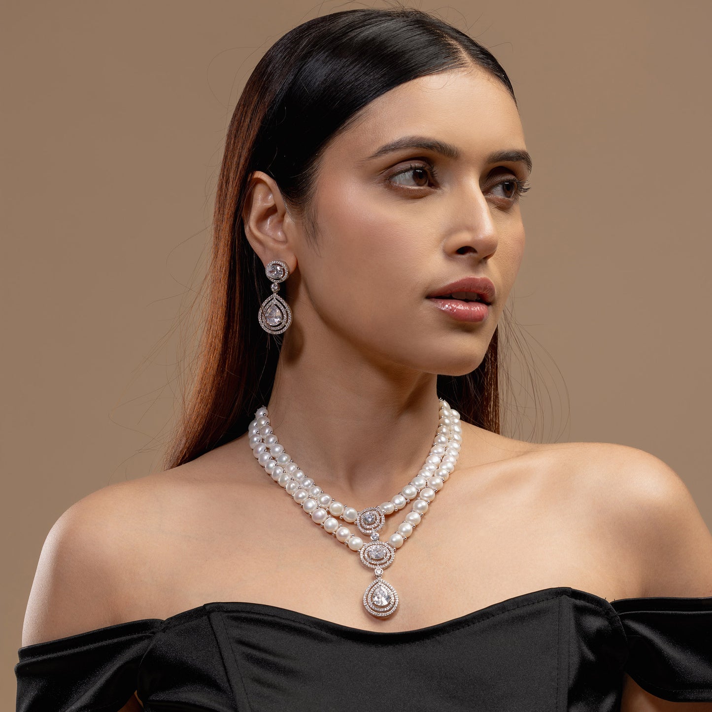 Twin-Strand Pearl Drop Necklace