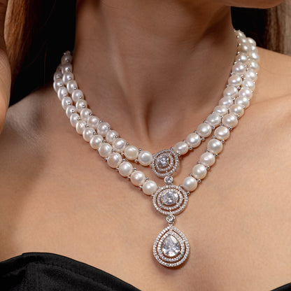 Twin-Strand Pearl Drop Necklace