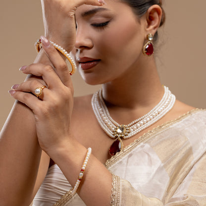Red Drop Kundan Pearl Set