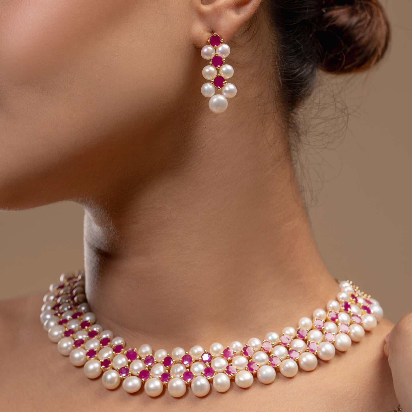 Pink Stone & Pearl Choker Set