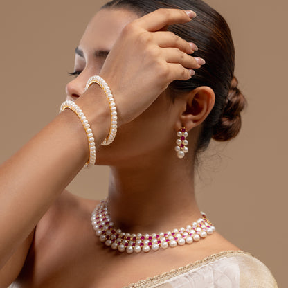 Pink Stone & Pearl Choker Set