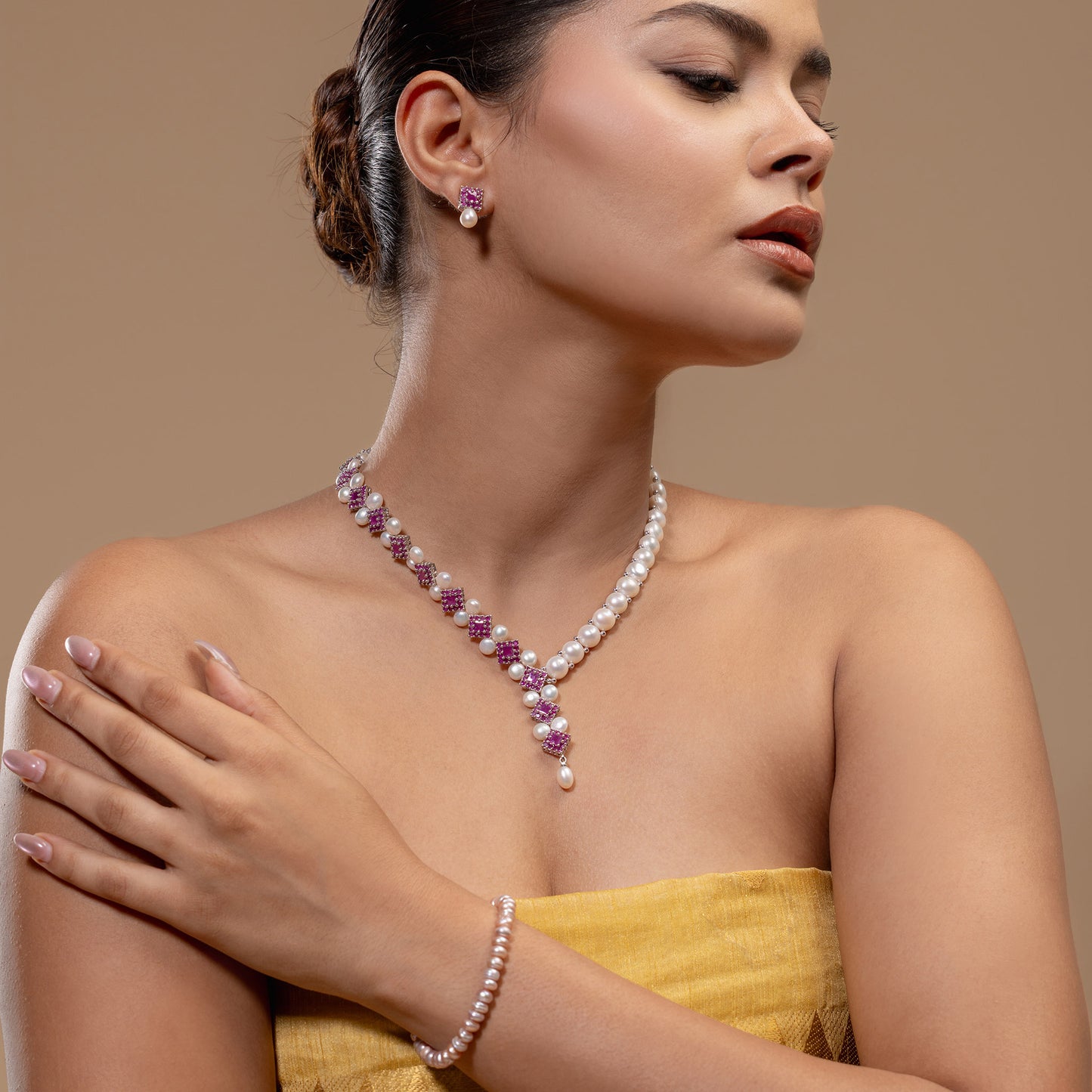 Pink Stone & Pearl Necklace