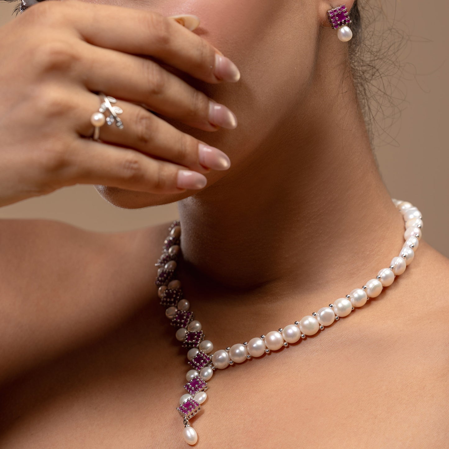 Pink Stone & Pearl Necklace