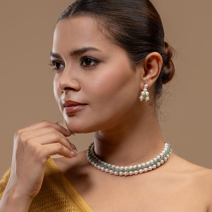 Green Blossom Pearl Choker Set