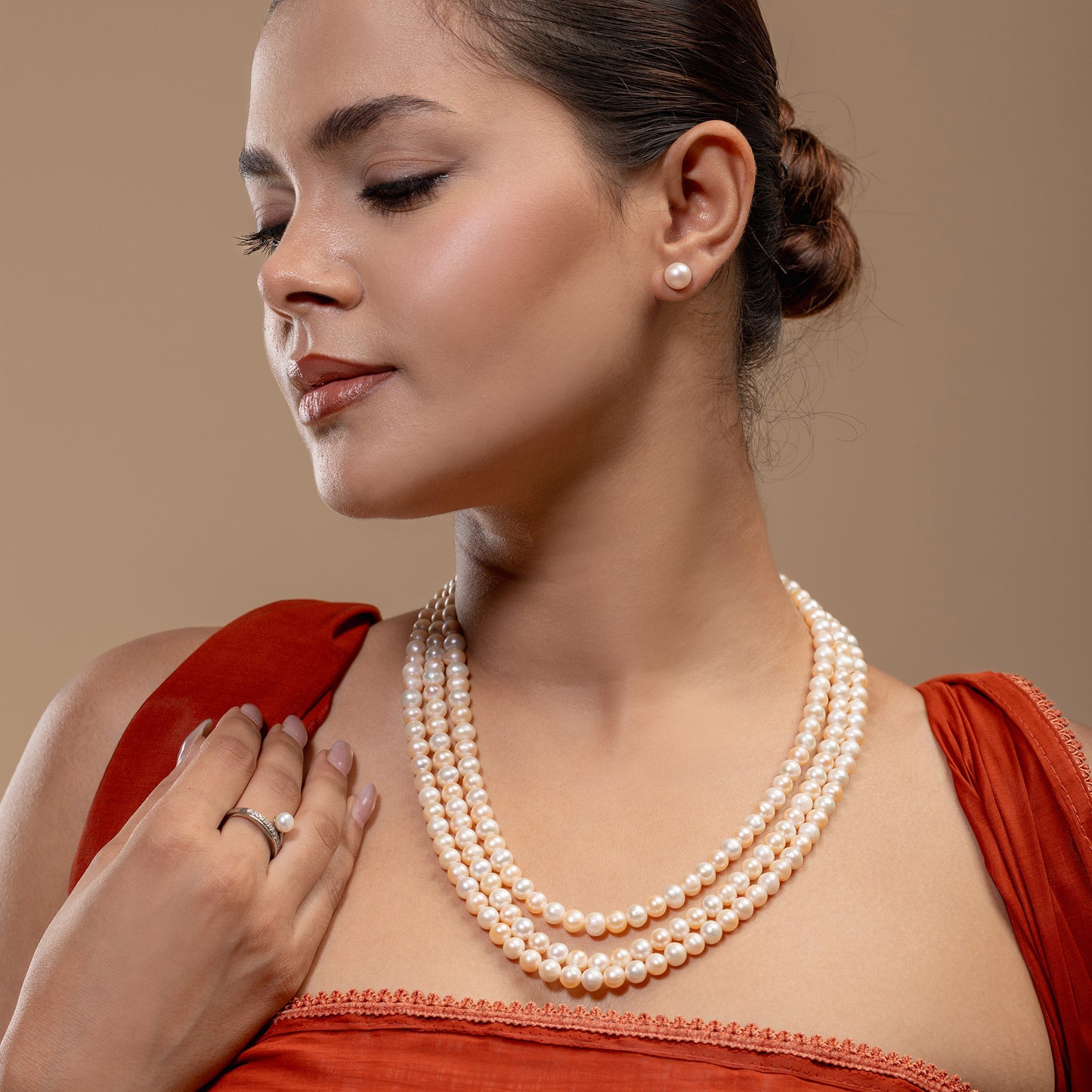 Triple-Strand peach Pearl Mala