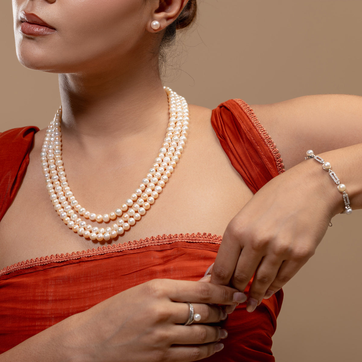 Triple-Strand peach Pearl Mala
