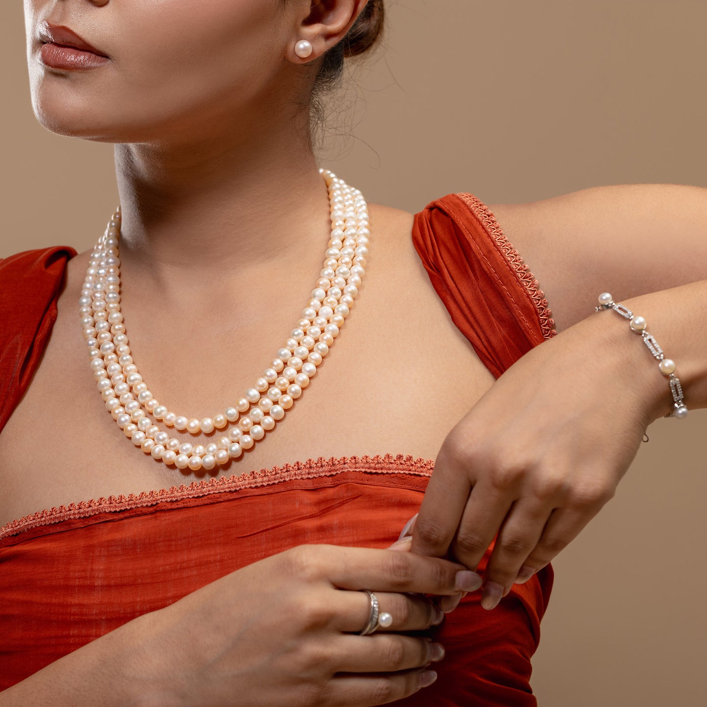 Triple-Strand peach Pearl Mala