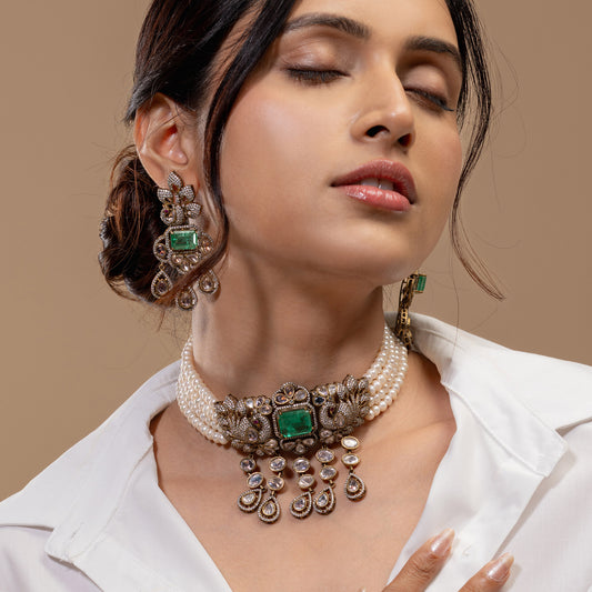 Green Stone Bridal Choker Set