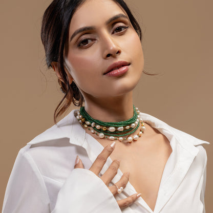 Green Stone & Pearl Choker