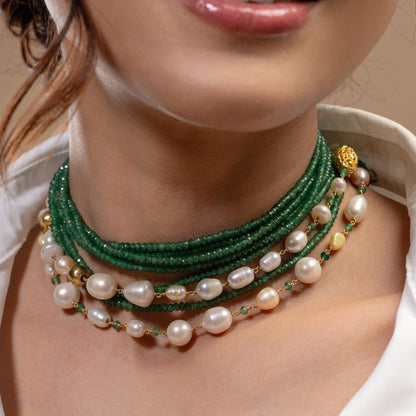 Green Stone & Pearl Choker