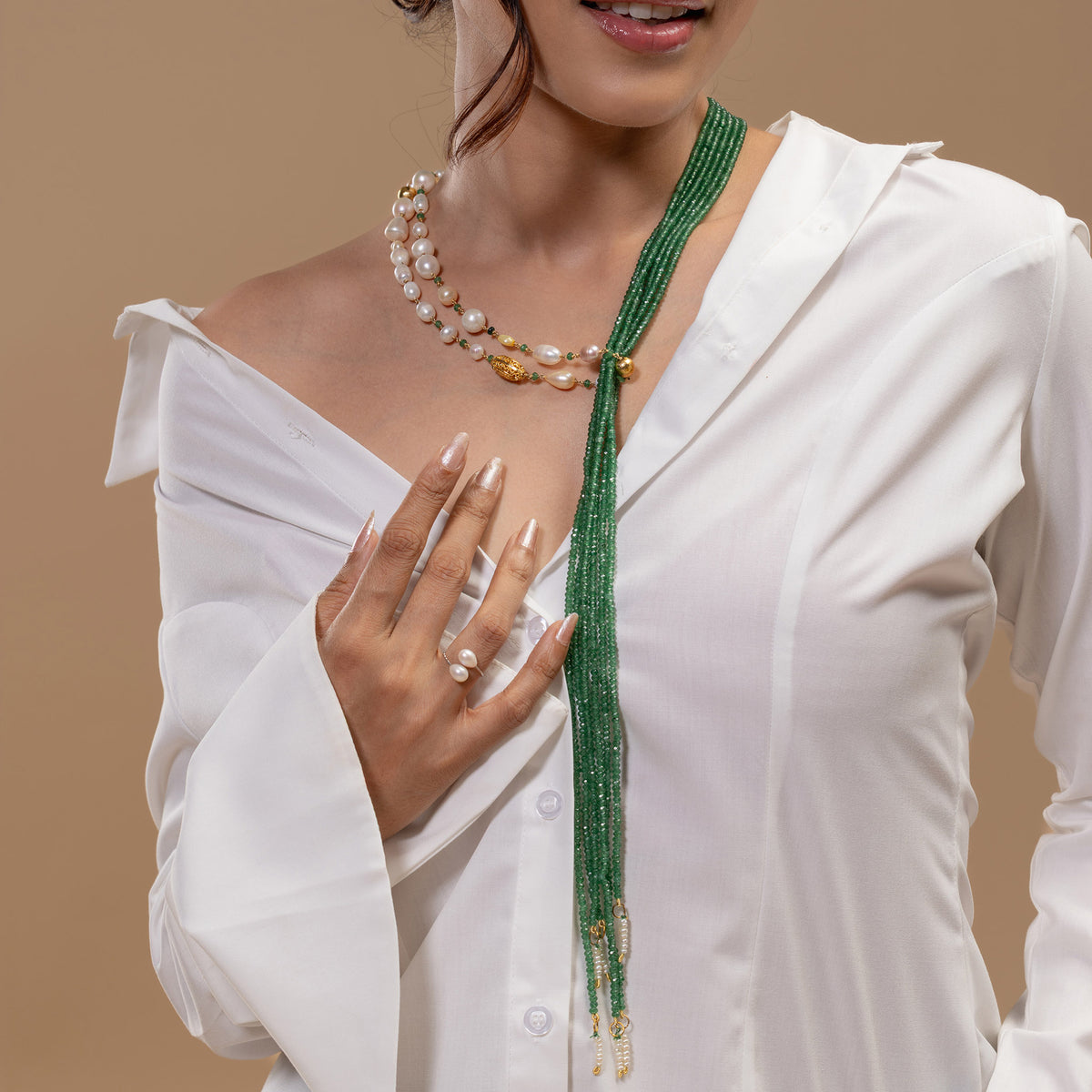 Green Stone & Pearl Choker