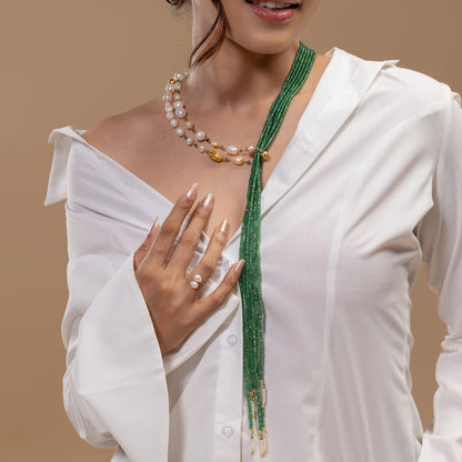 Green Stone & Pearl Choker