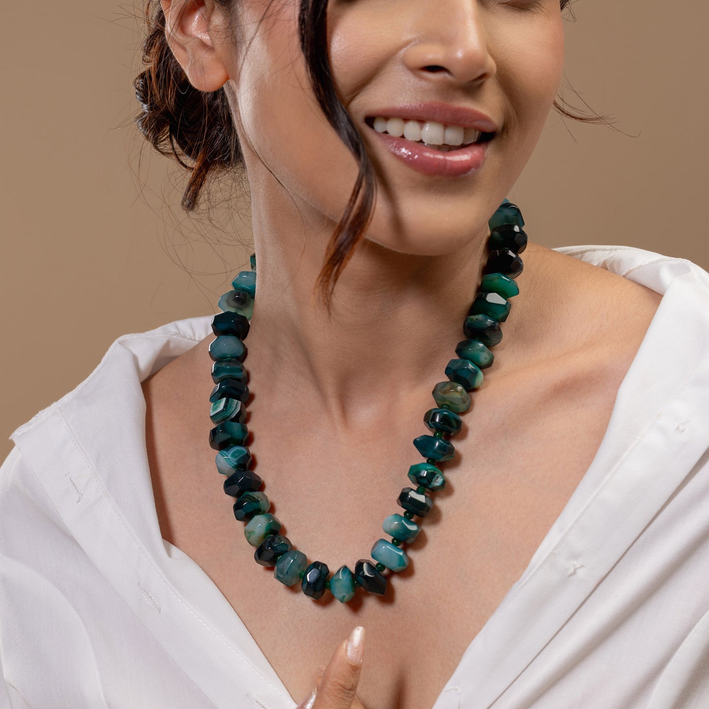 Agate Stone green shaded Mala