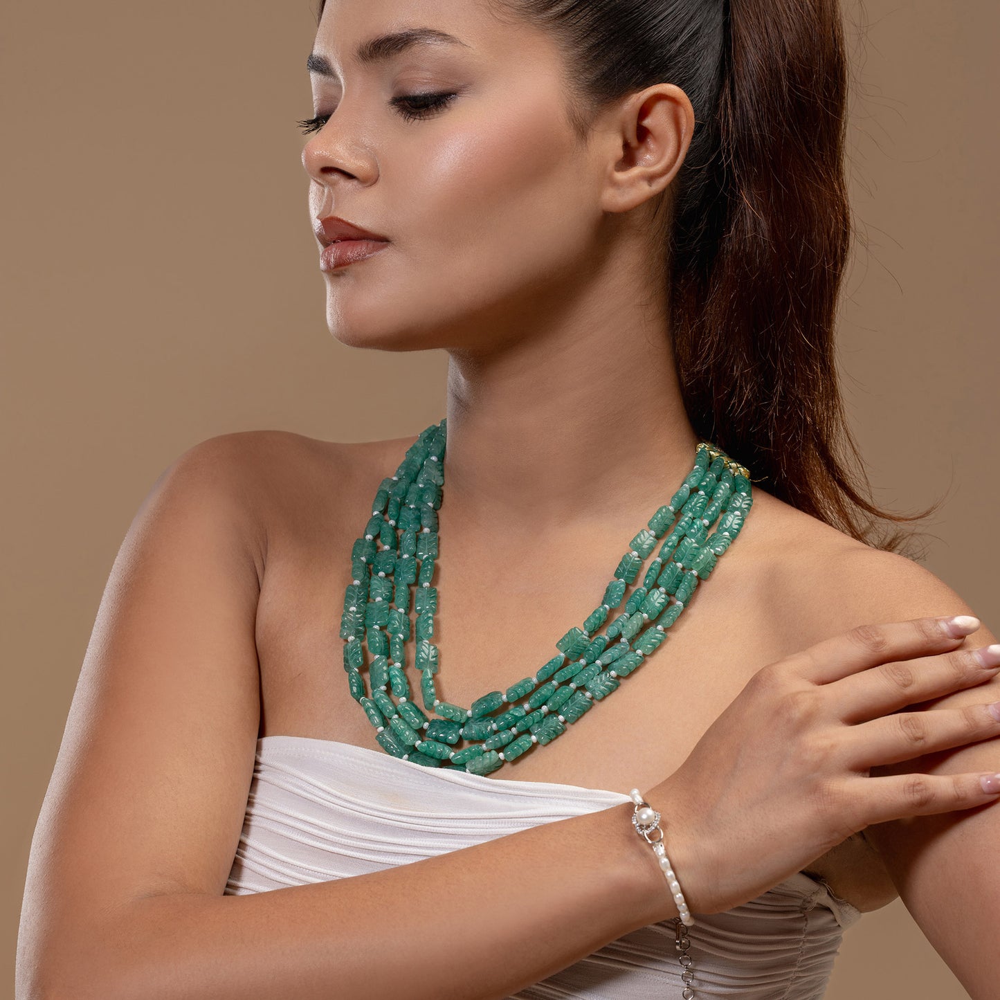 Carved Green Stone Mala