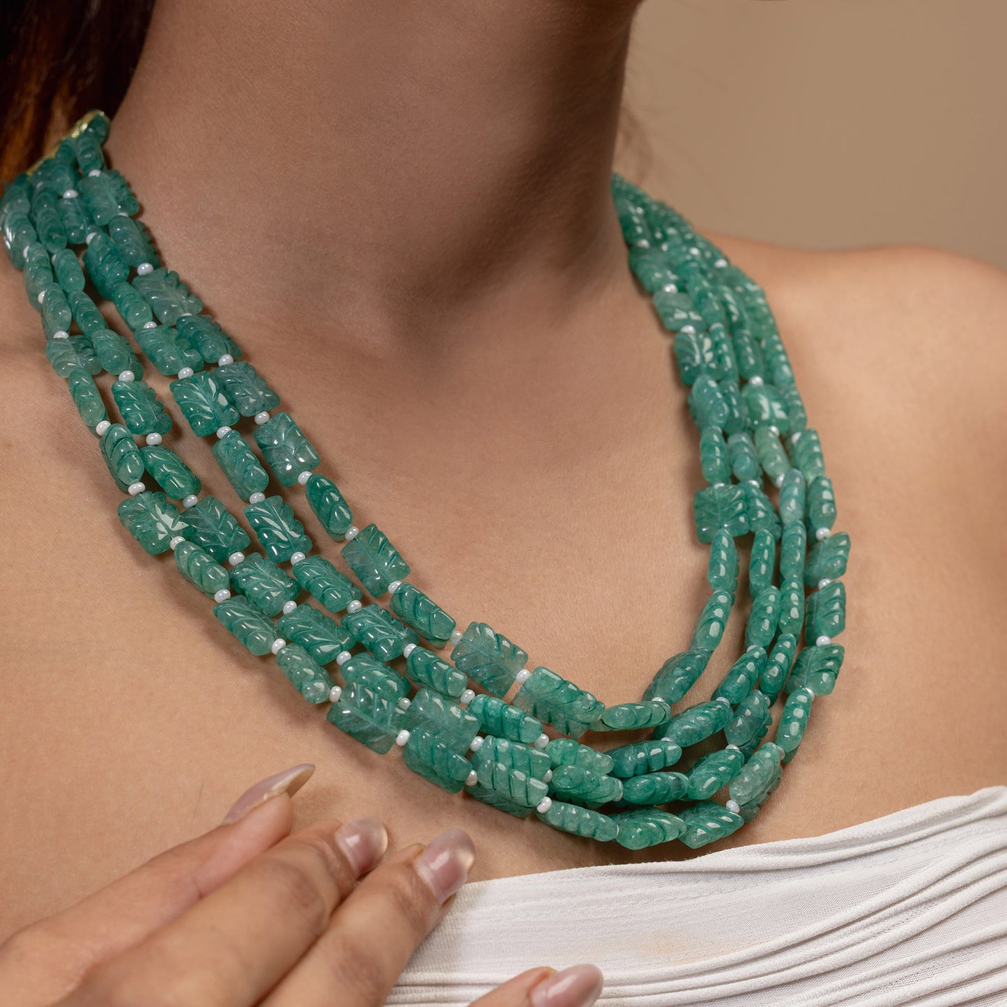 Carved Green Stone Mala