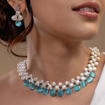 Aqua Drop Pearl Necklace Set