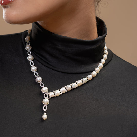 Pearl & Crystal Chain Necklace