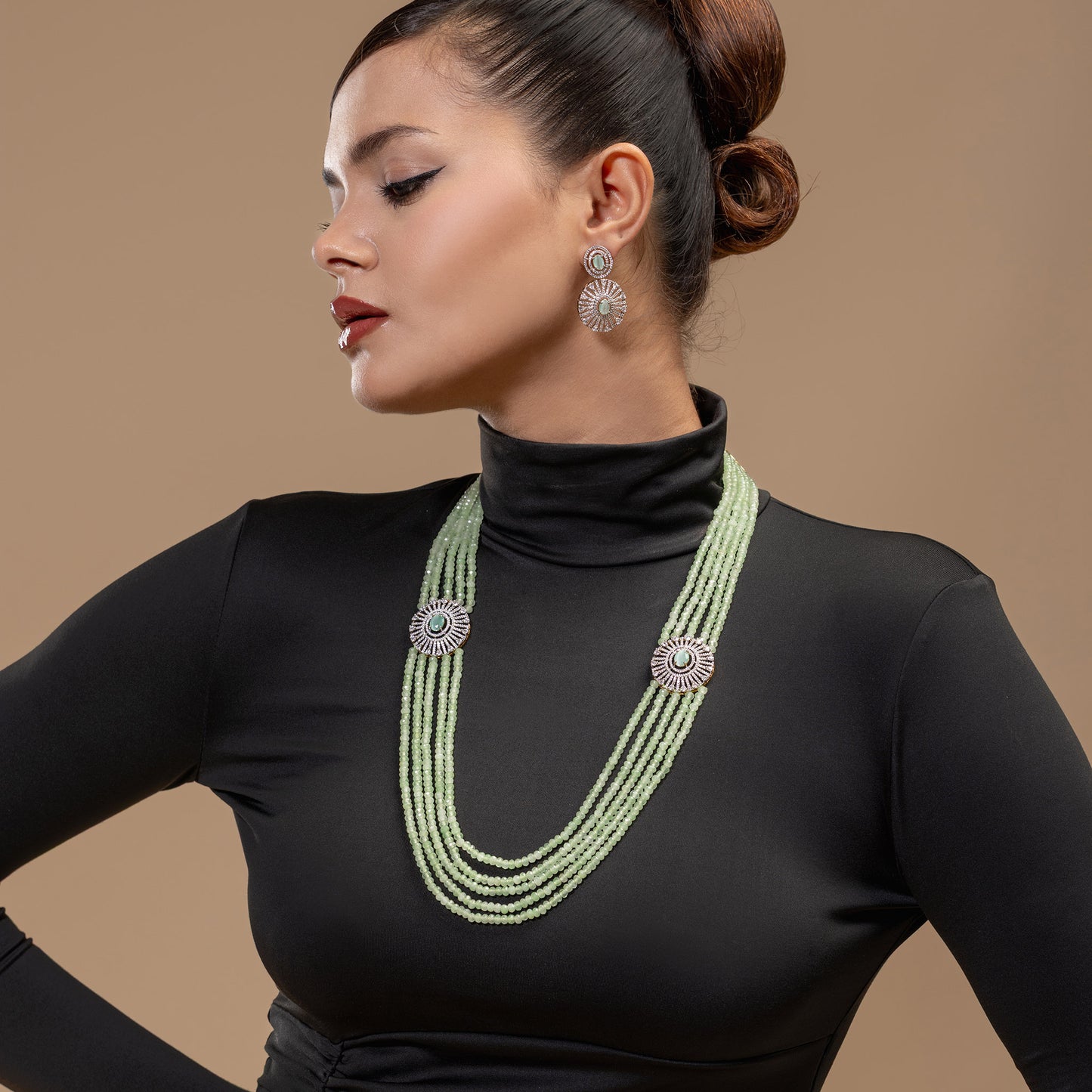 Green Stone Layered Pendant Necklace