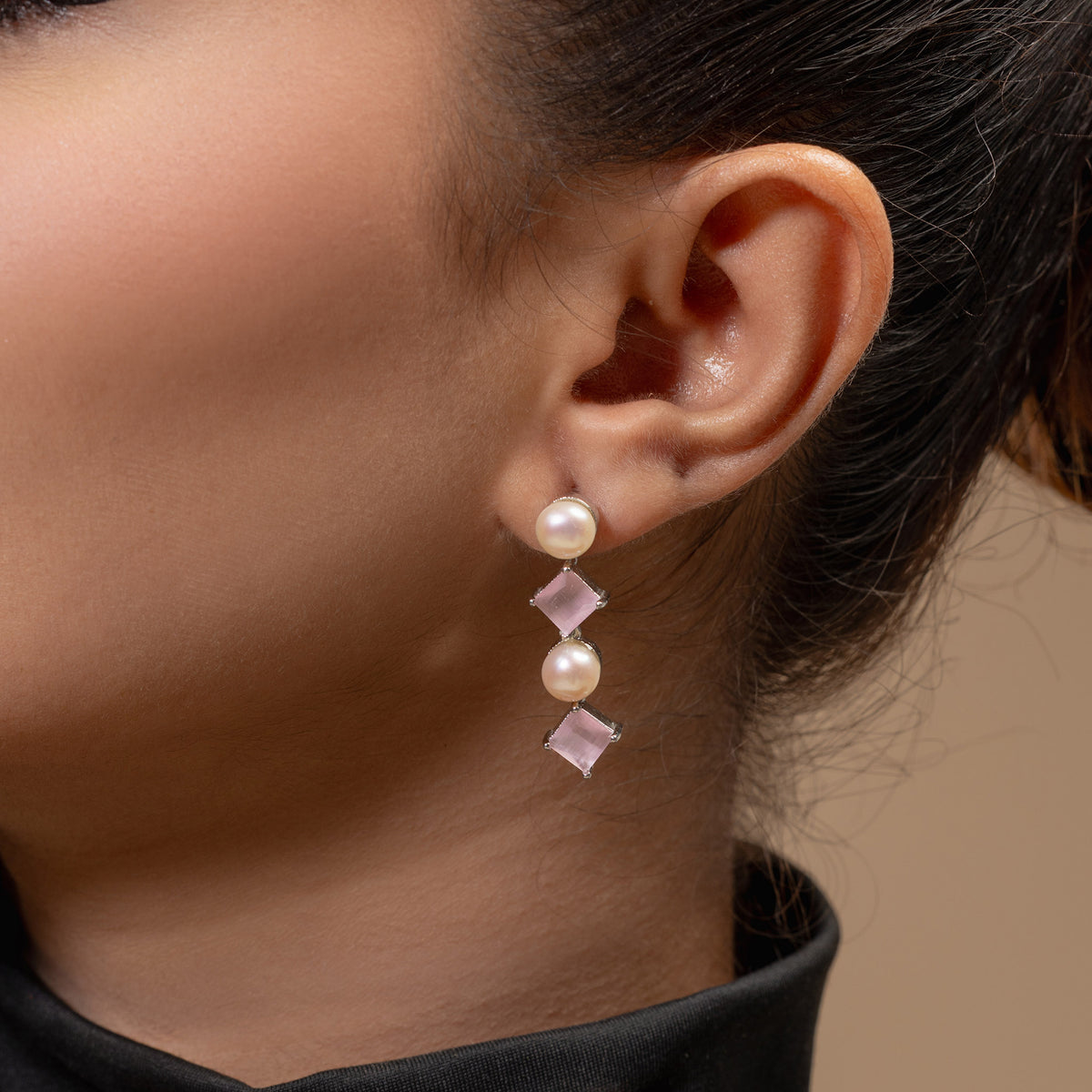 Pink Stone & Pearl Two-Row Necklace Set