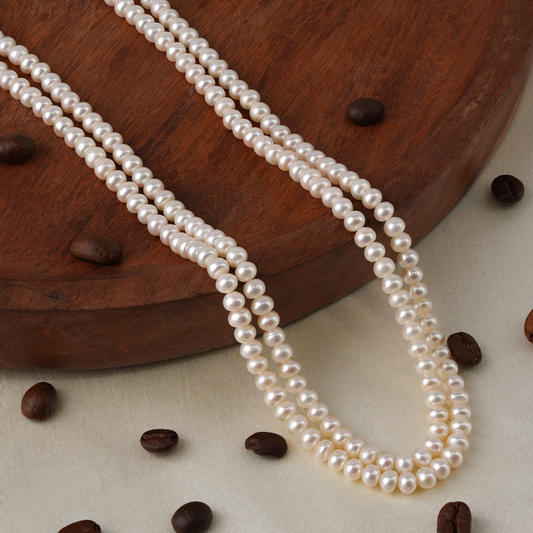 Double-Strand White Button Pearl Mala