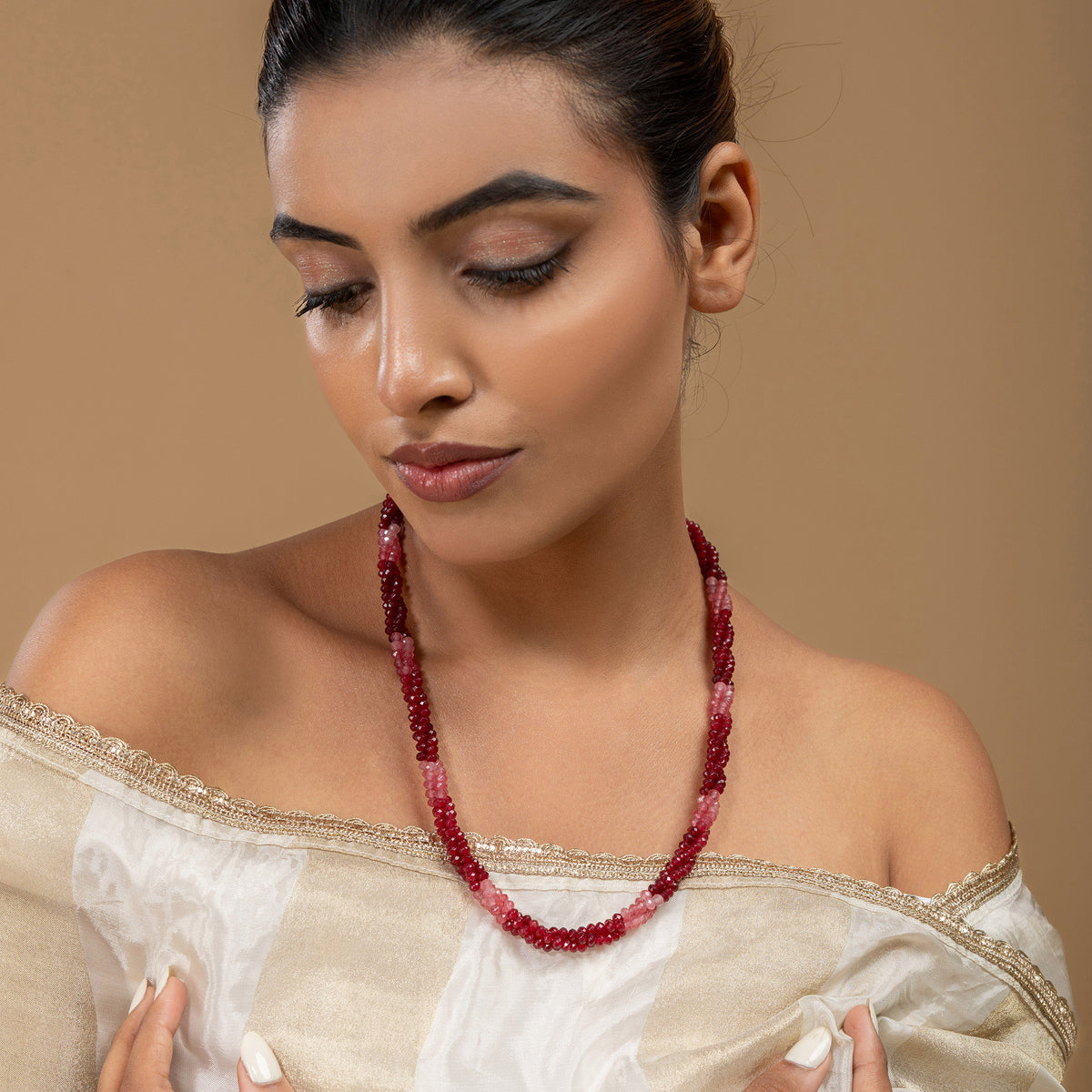 Twisted Onyx Mala in red & pink by Vionora Pearls & Gems
