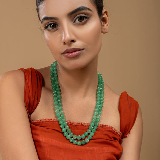 Double-Strand Carved Green Stone Mala by Vionora Pearls & Gems