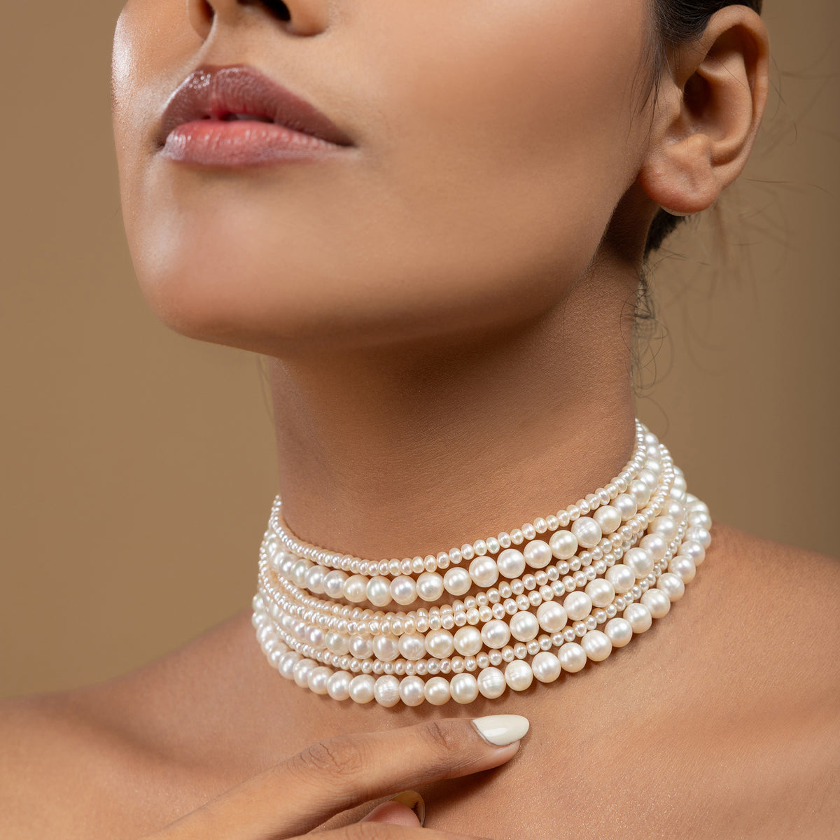 Graduated Multi-Strand Pearl Choker by Vionora Pearls & Gems