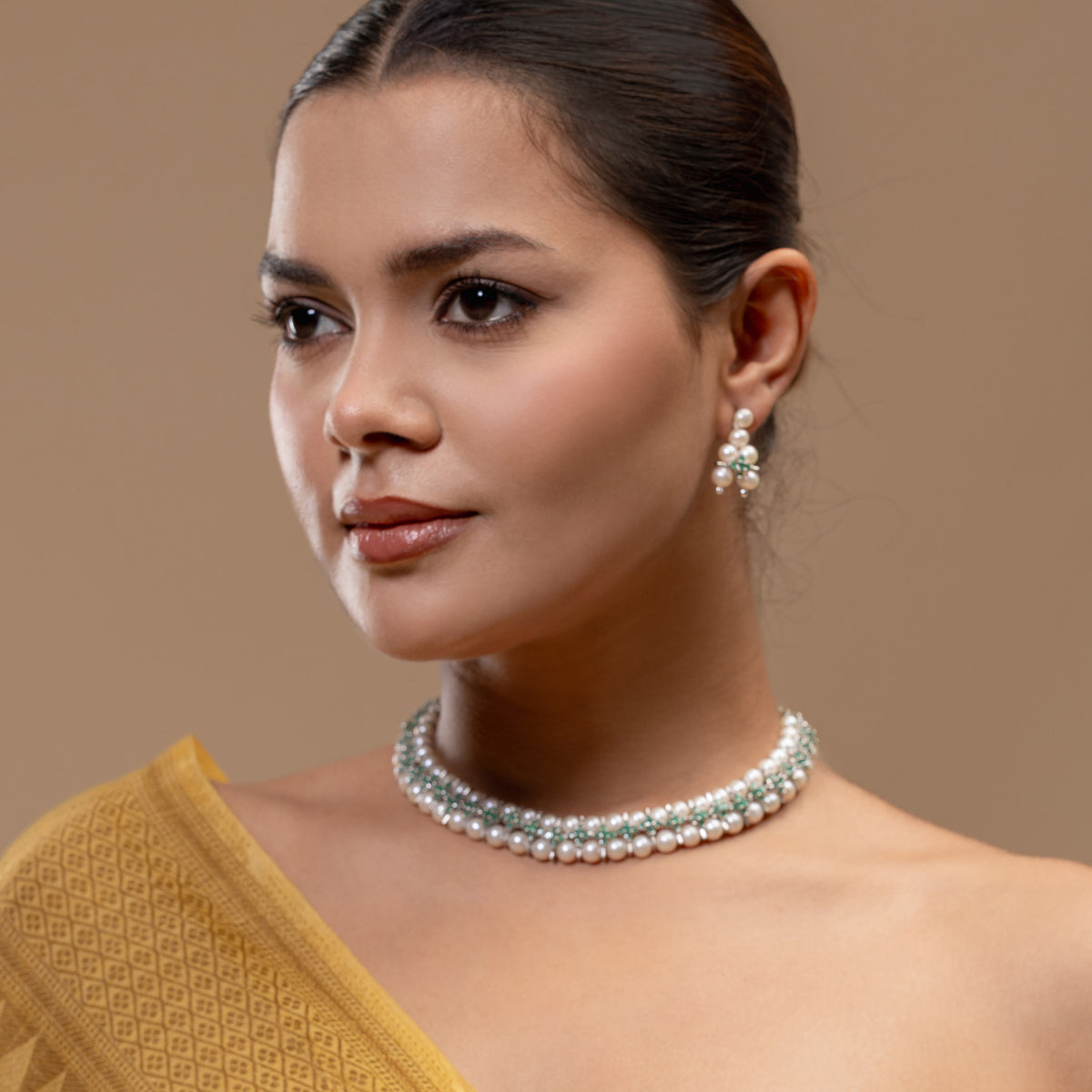 Green Blossom Pearl Choker Set by Vionora Pearls & Gems