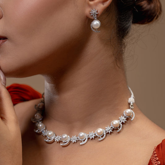 Pearl Crescent & Star Choker Set by Vionora Pearls & Gems