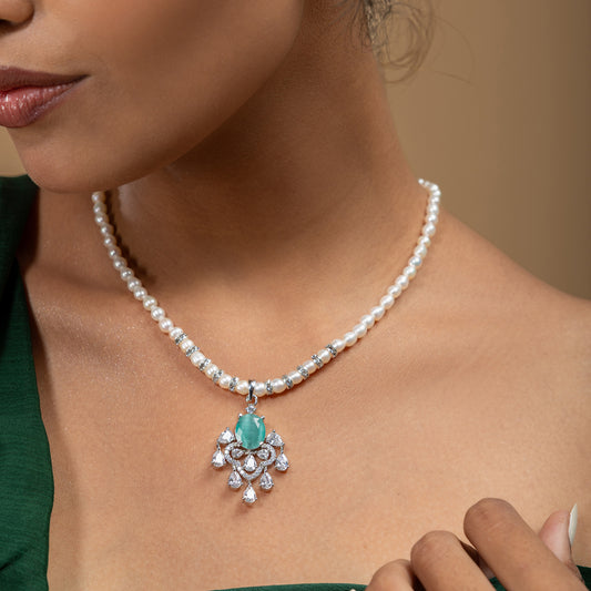 Mint Stone Chandelier Pearl Pendant by Vionora Pearls & Gems